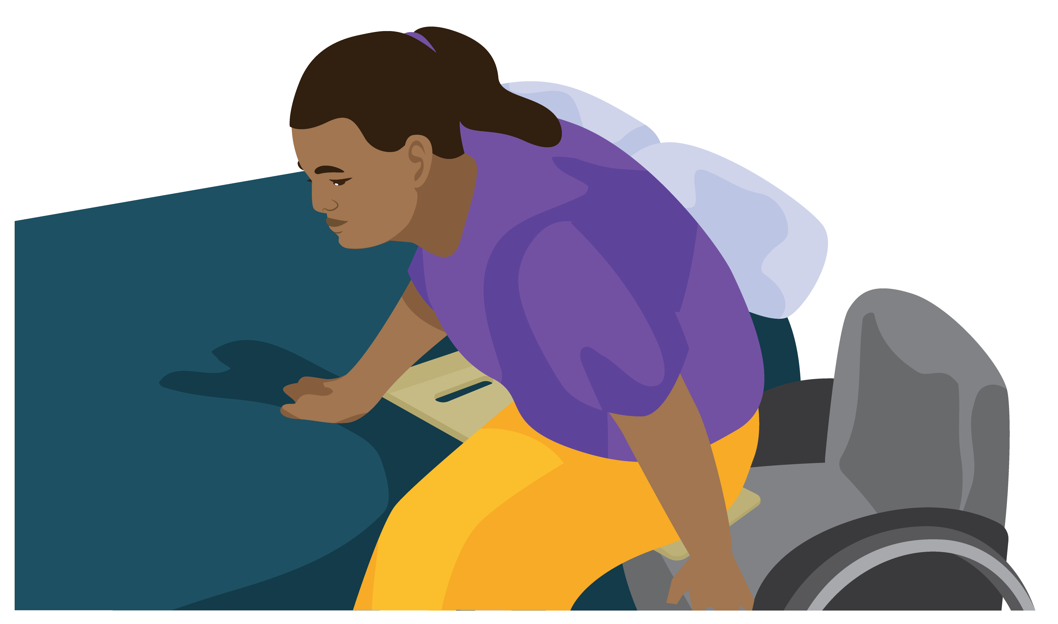 The person then turns their body to move from the transfer board to the wheelchair.