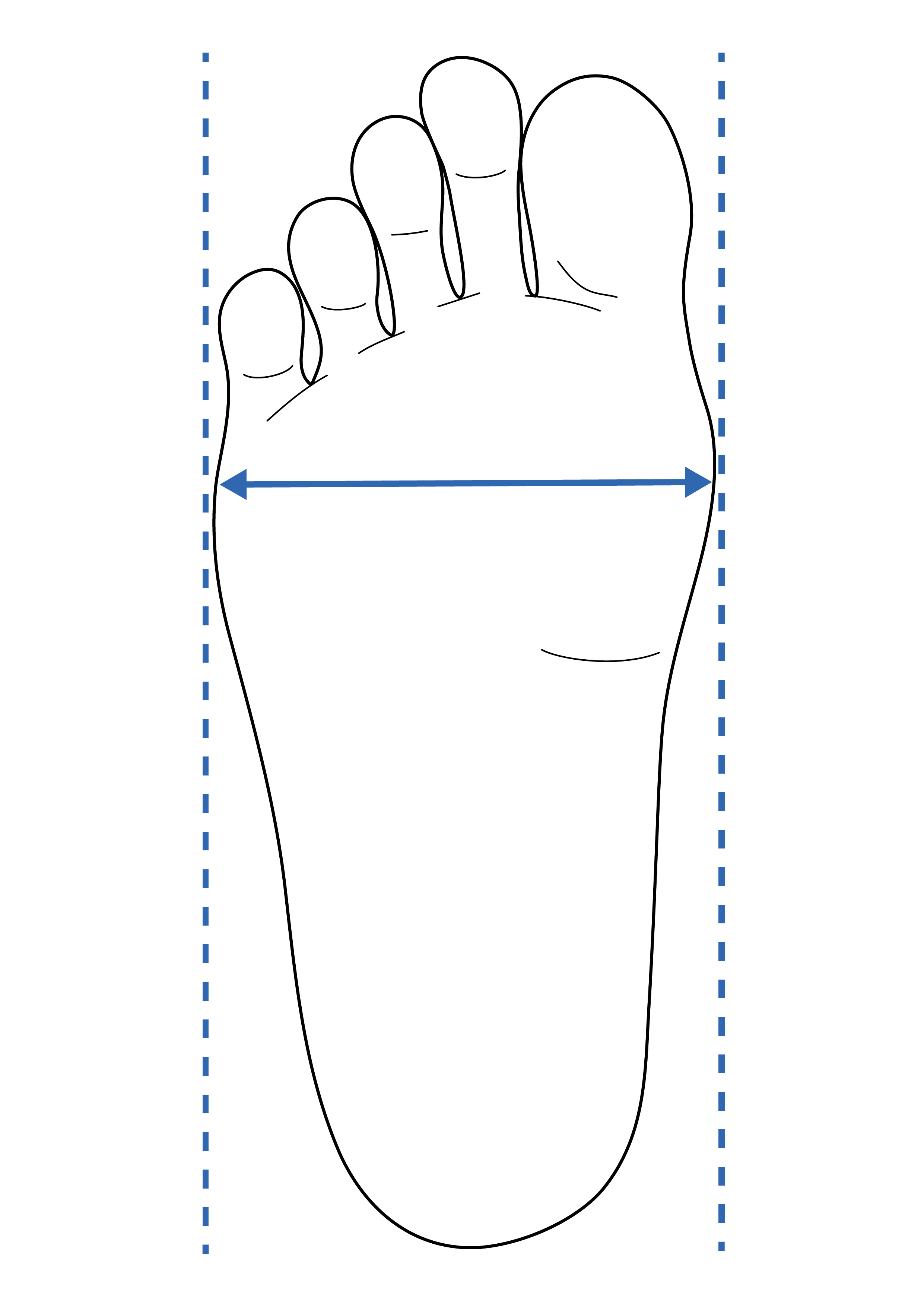 A foot with a line drawn across the balls of the feet.