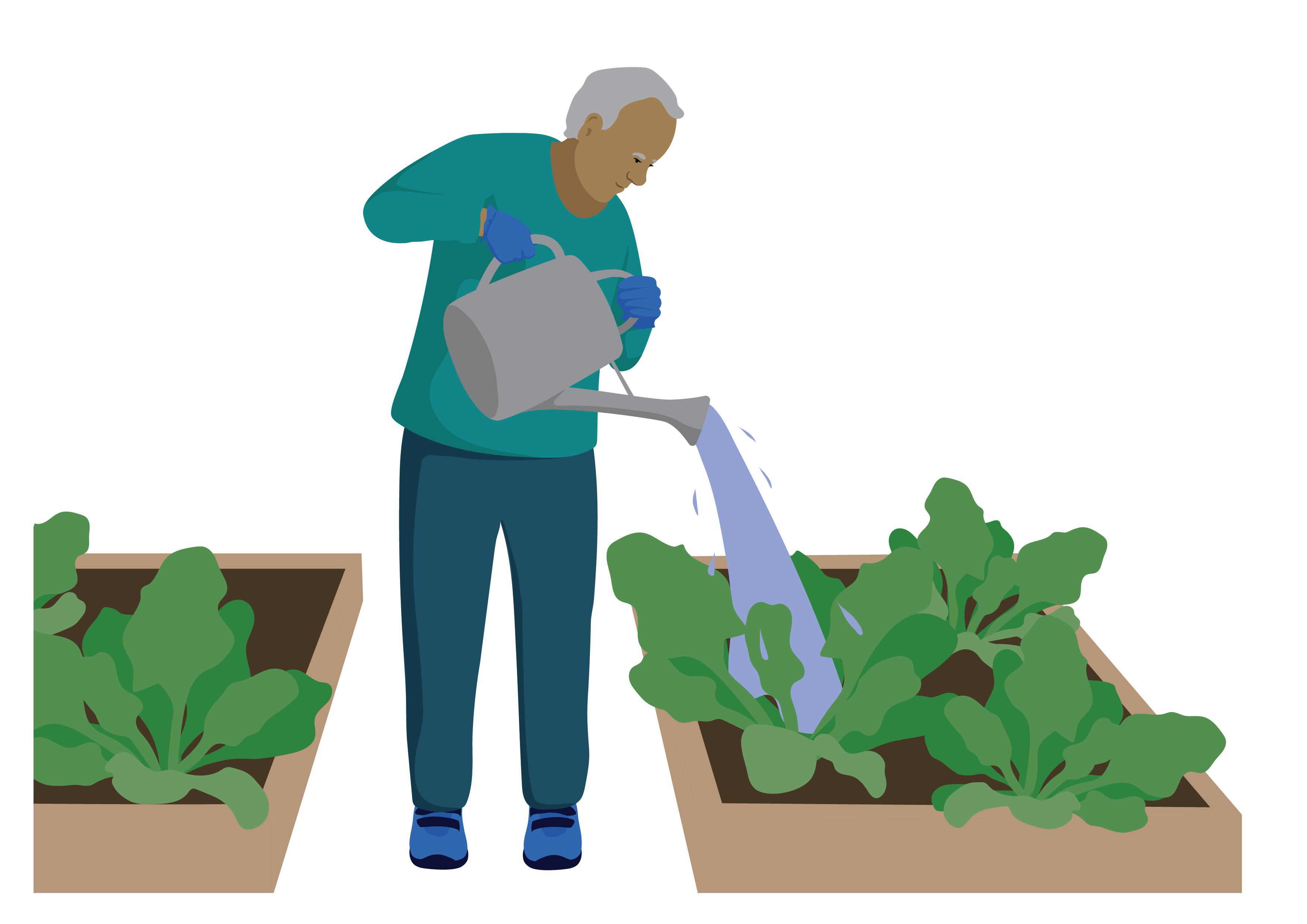 Person wearing therapeutic footwear while undertaking activity gardening