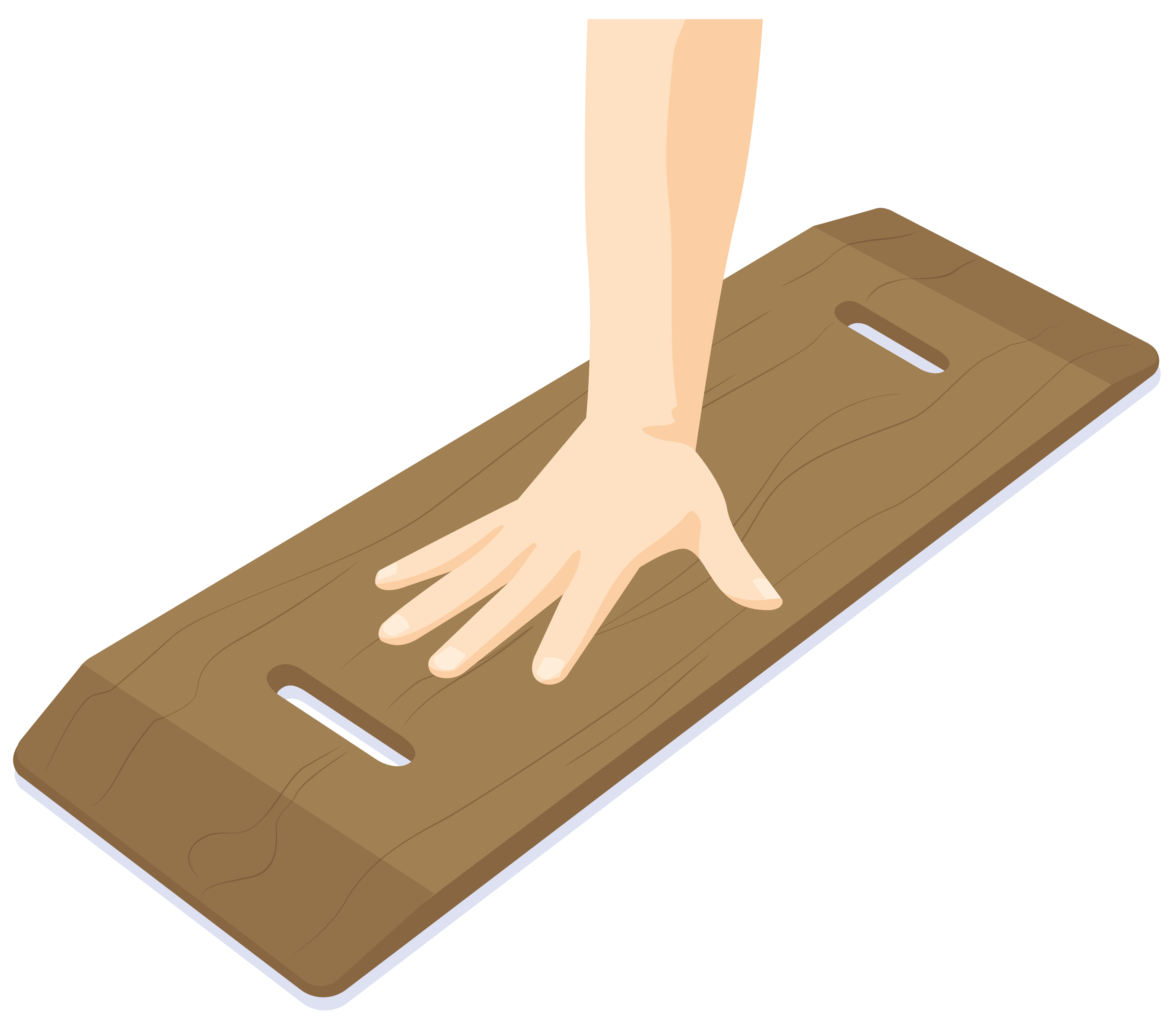 Person running hand over the top surface and edge of the board.