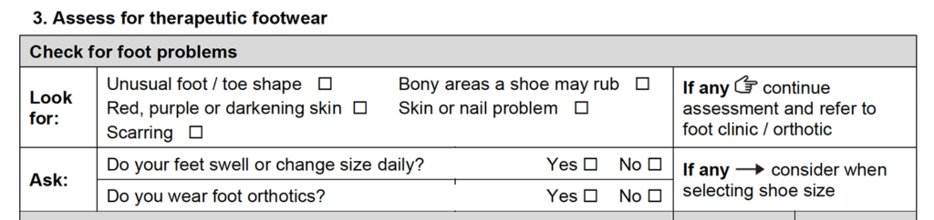 Check for foot problems section of the form.
