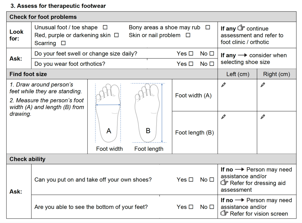 Assess for therapeutic footwear part of the form.