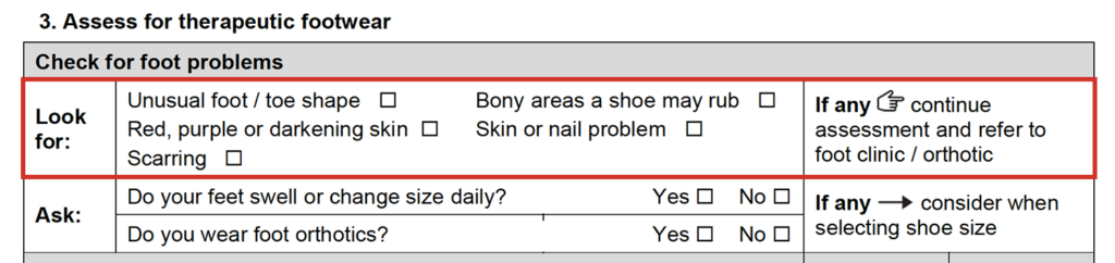 Look for foot problems section of the form.