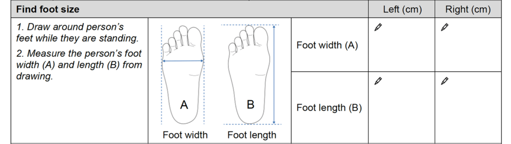 Find foot size section of the form.