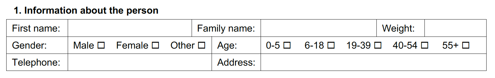 Information about the person section of the assessment form.