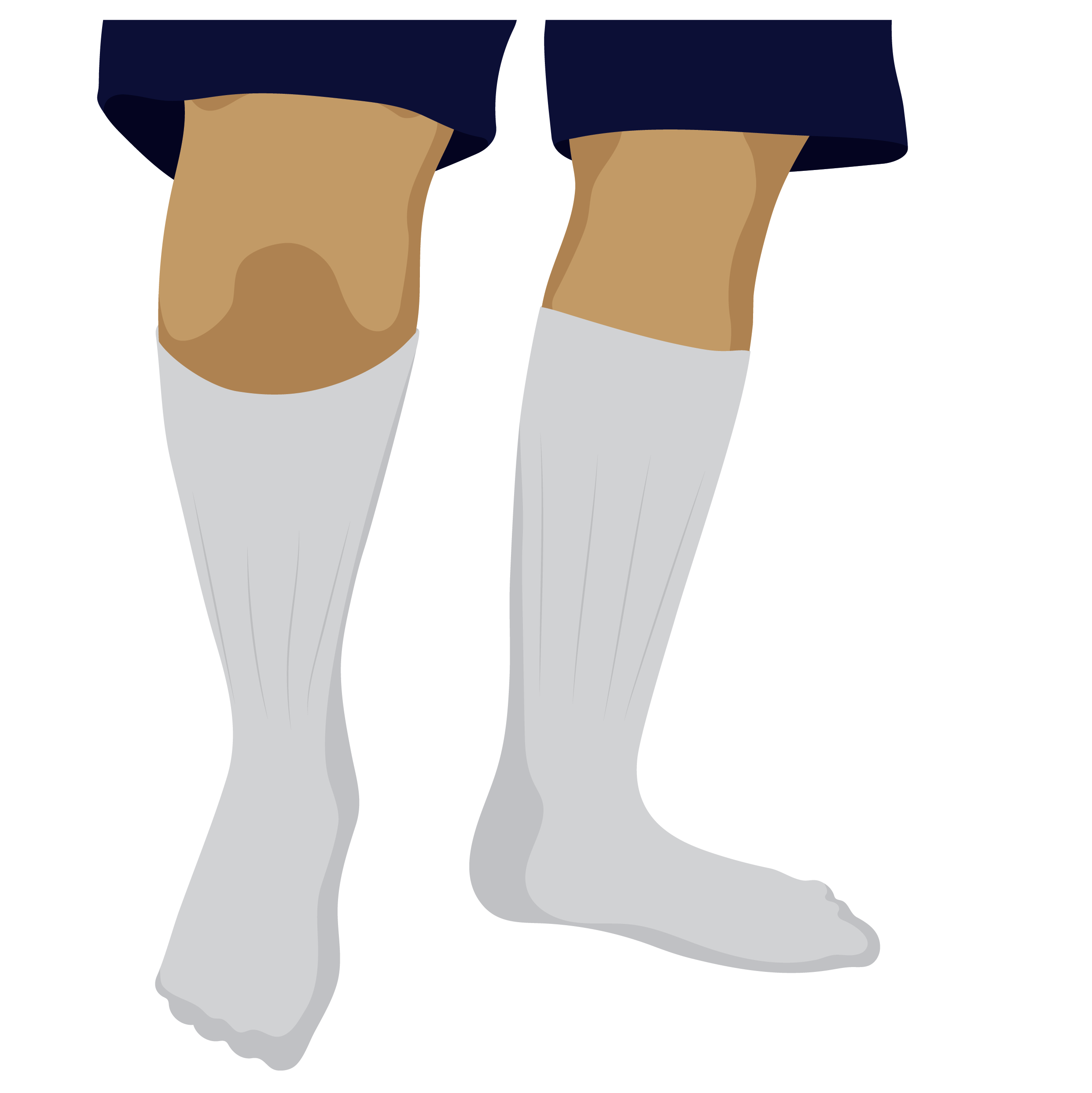Person wearing socks that fit close to the body and not wrinkled.