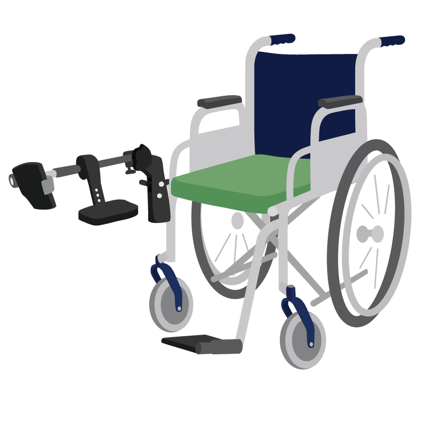 A wheelchair with a leg raiser attached to the front.