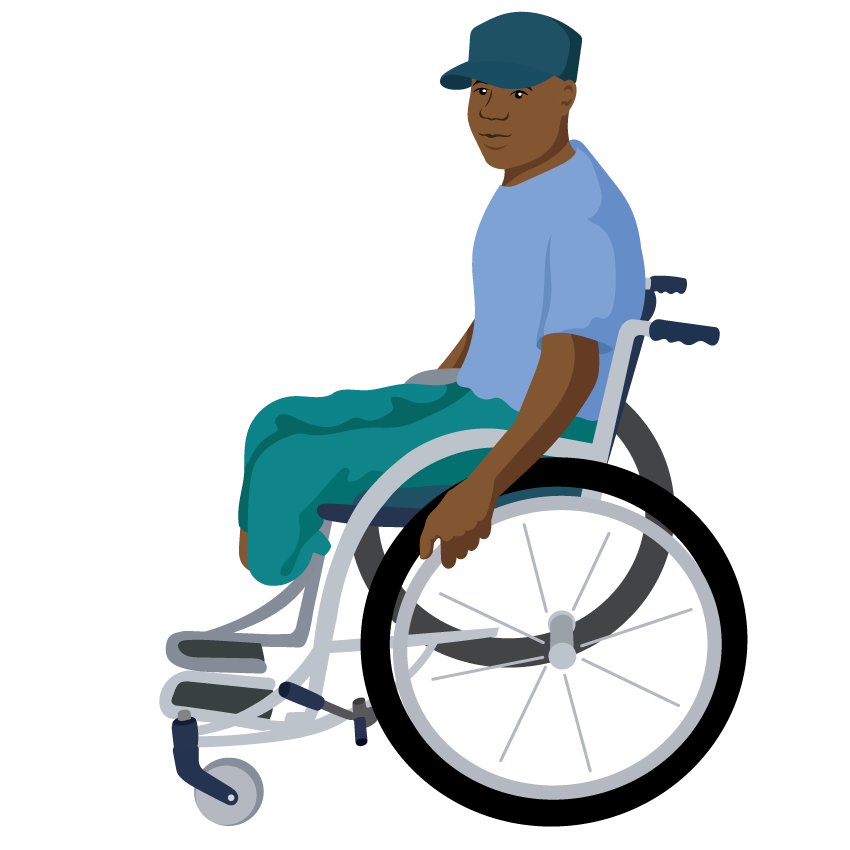A person sitting in a wheelchair with their back against the backrest.