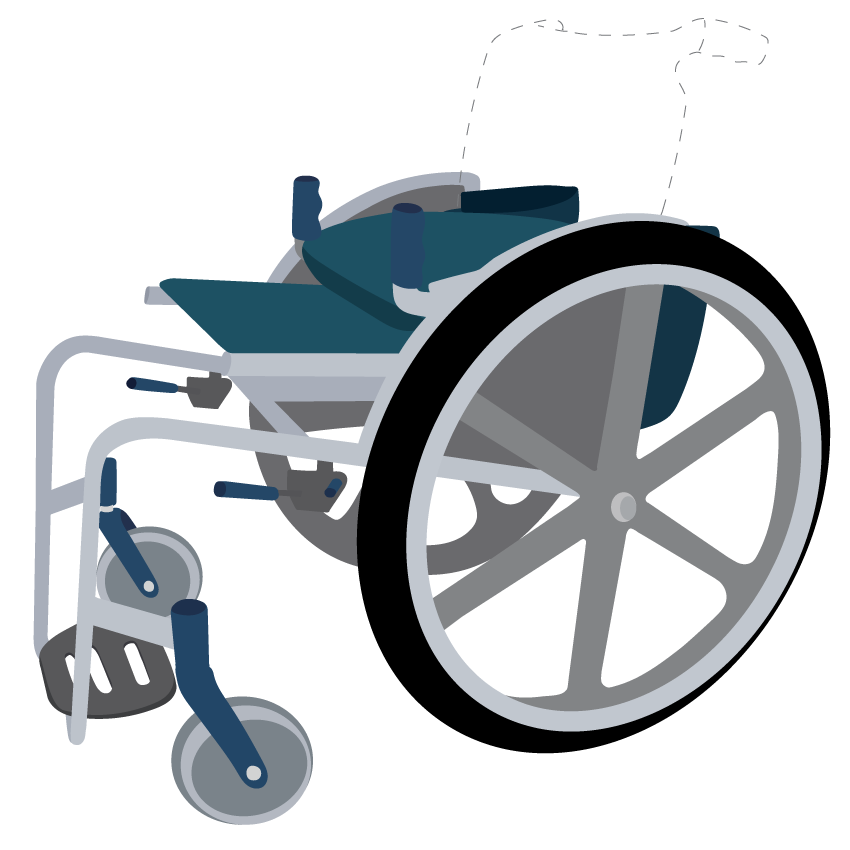 A backrest folds forward on to the wheelchair seat.