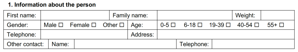 About the person section of the assessment form.