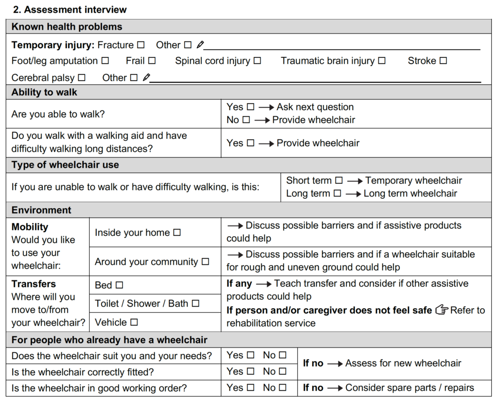 Assessment interview section of the assessment form.