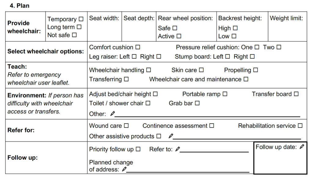 Plan section of the assessment form.