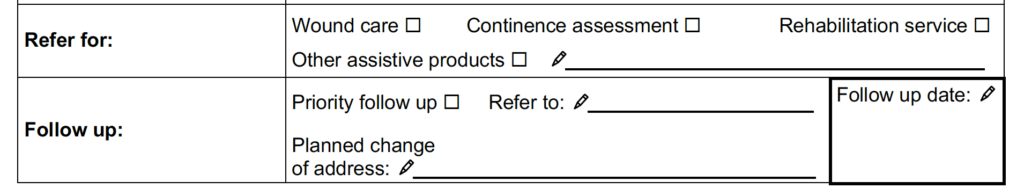 Referral and follow up parts of the assessment form.