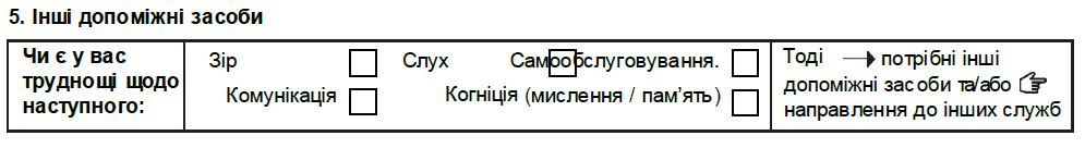 Інші види допоміжних засобів - розділ бланку.