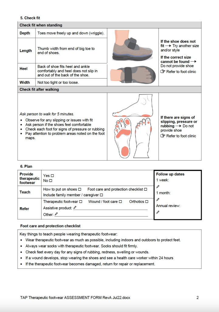 TAP Therapeutic footwear assessment form page two.