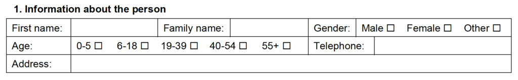 Information about the person part of the form.