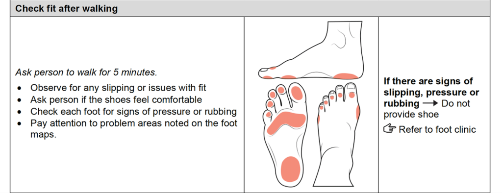 Check fit after 5 minutes walking section of the form.