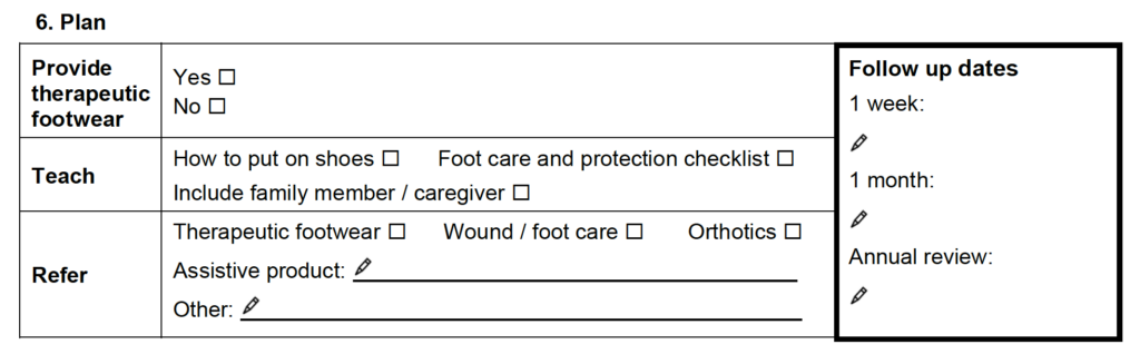 Plan part of the assessment form.