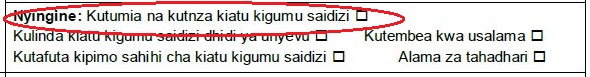 Sehemu ya Fomu ya tathmini inayohusu kufundisha kwa kuzungushia "utumiaji na utunzaji'