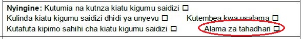 Sehemu ya Fomu ya tathmini inayohusika na Kufundisha Ikiwa na 'Ishara za Hatari' zilizozungushiwa