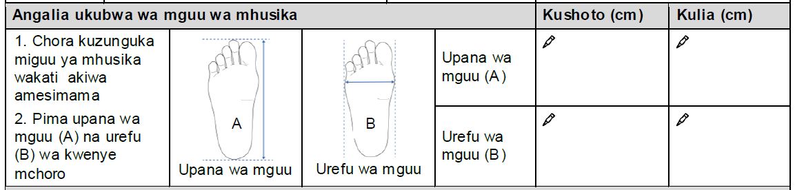 Tafuta sehemu ya fomu inayohusika na ukubwa wa mguu