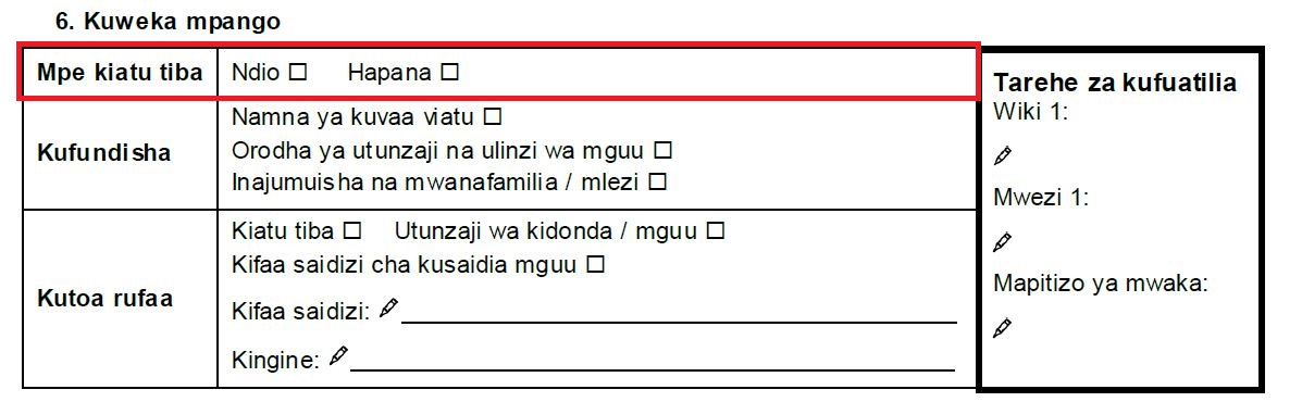 Sehemu ya tathmini ya fomu inayohusu ugawaji wa viatu tiba