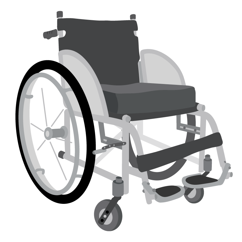 A four-wheel wheelchair with comfort cushion.