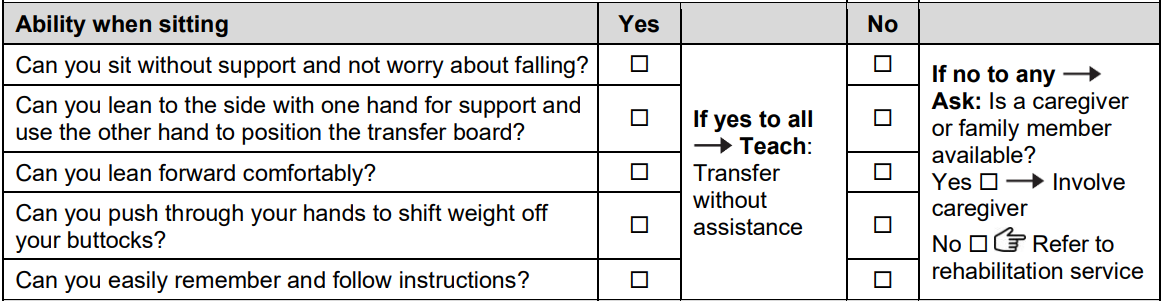Ability when sitting section of the form.