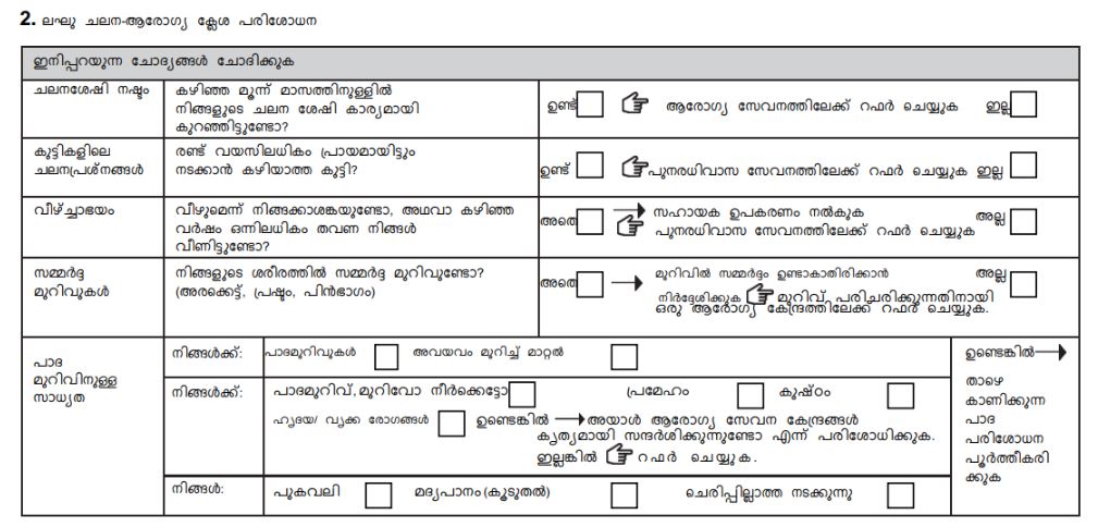 ഫോമിലെ ചലന ആരോഗ്യ അപകട സാധ്യതാ വിഭാഗം.