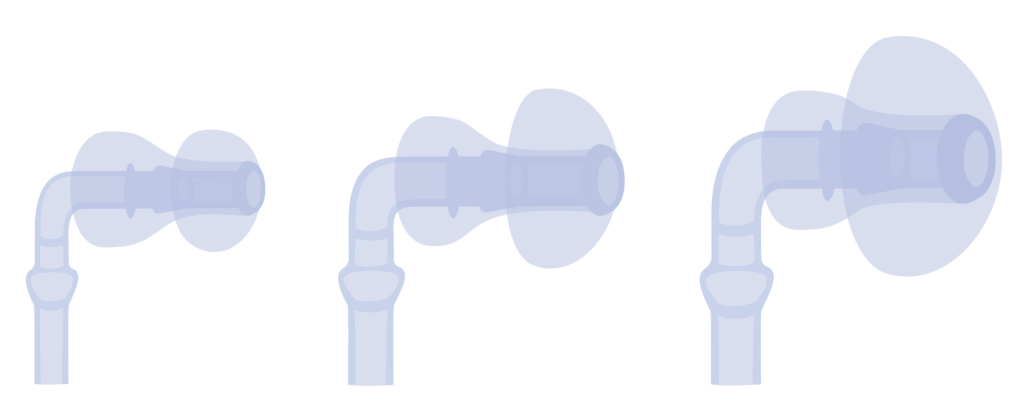 Three different sizes of standard earmould: small, medium and large.