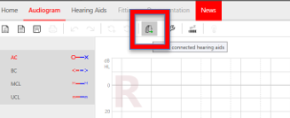 Computer programmable software screenshot with symbol of a hearing aid highlighted.