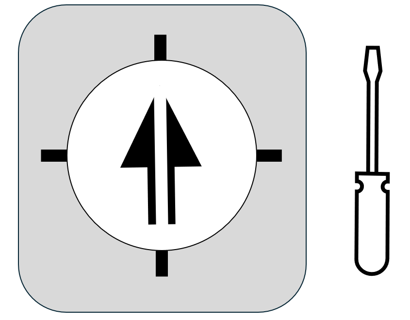 Trimmer programme selection showing four options. The selected programme is indicated by an arrow pointing up. A small trimmer tool (like a screwdriver) on the right.