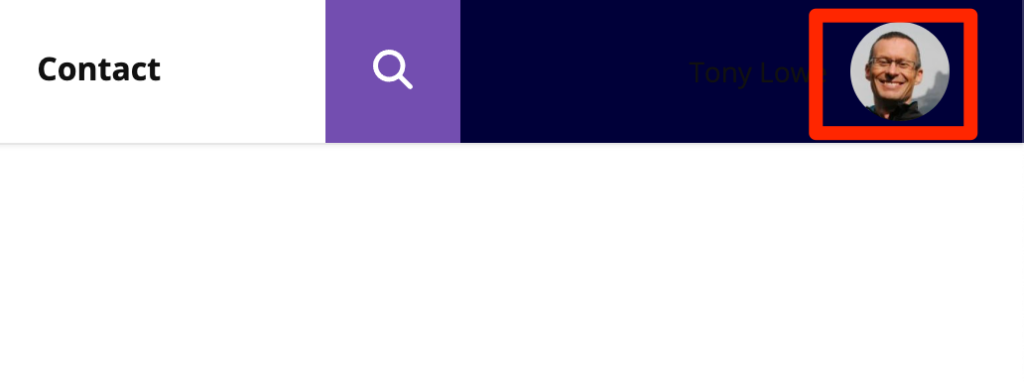 Profile photo in the website navigation bar