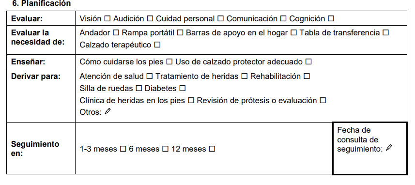 Sección de planificación del formulario.