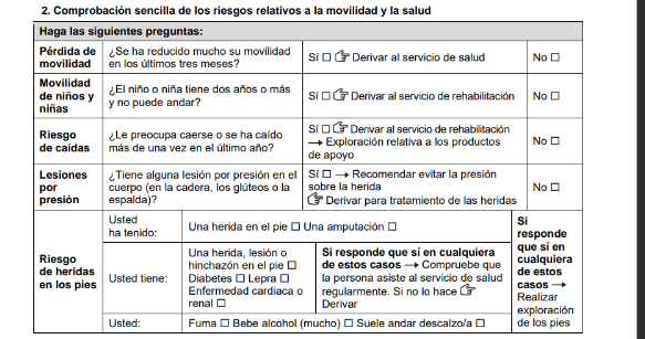 Sección del formulario sobre movilidad y riesgos para la salud.