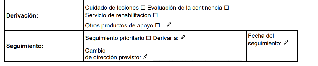 Secciones "Derivación" y "Seguimiento" del formulario de evaluación.