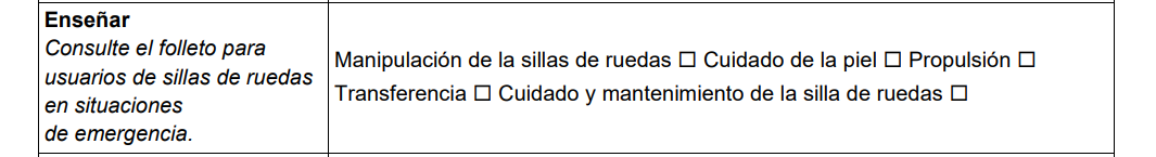 Sección "Enseñar" del formulario de evaluación.