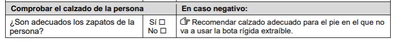 Sección del formulario de evaluación sobre los zapatos de la persona