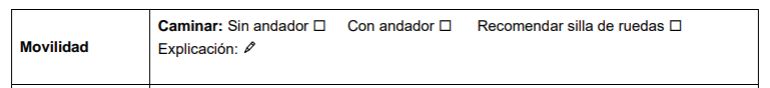 Sección del plan de movilidad del formulario de evaluación