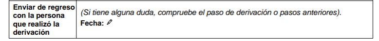 Sección del formulario de evaluación sobre la nueva consulta con la persona responsable