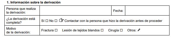 Sección del formulario de evaluación sobre la derivación 