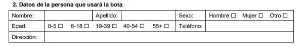 Sección del formulario de evaluación sobre  información de la persona