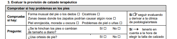 Sección del formulario "Problemas en los pies".