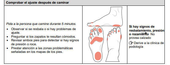 Sección del formulario "Comprobación del ajuste tras caminar 5 minutos".
