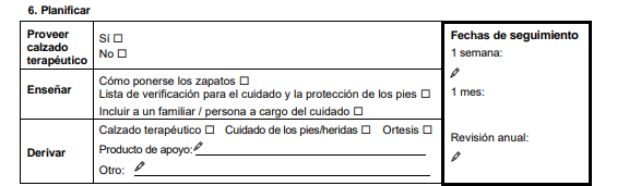 Sección "Planificación" del formulario de evaluación.