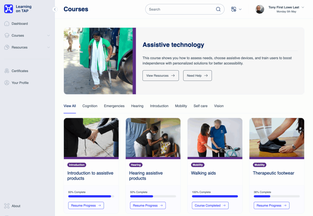 Screenshot of the Assistive Technology course page