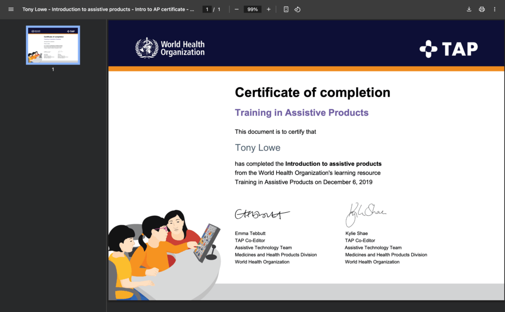 Example module completion certificate
