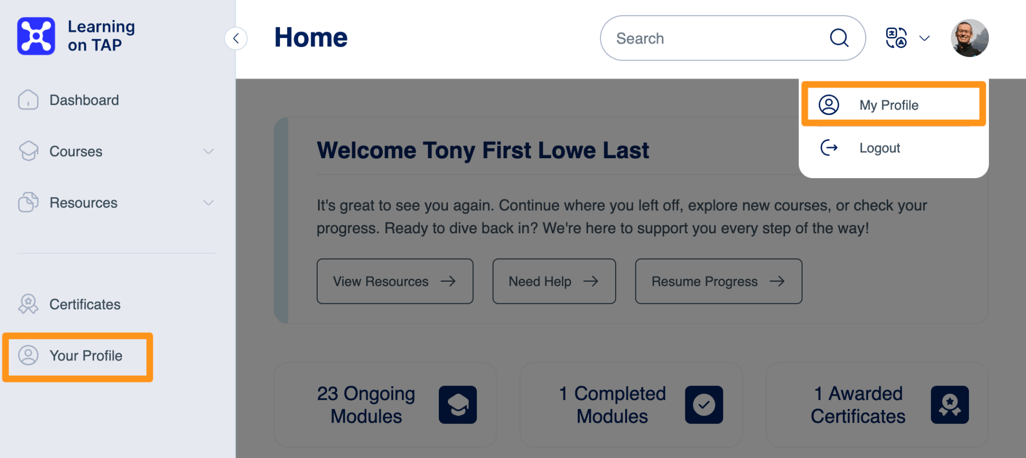 How do I change the name that appears on my certificates? – Learning on TAP