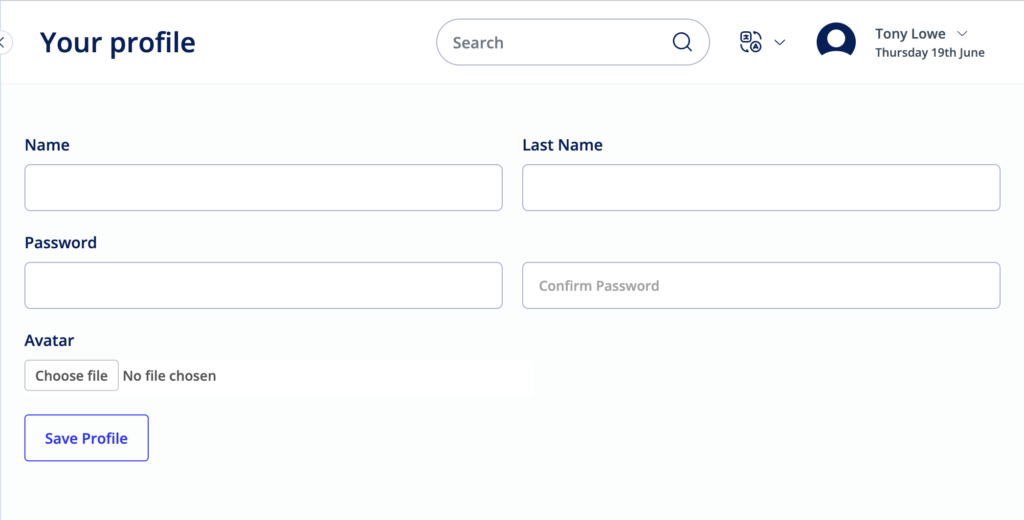 Screenshot of the Your profile page