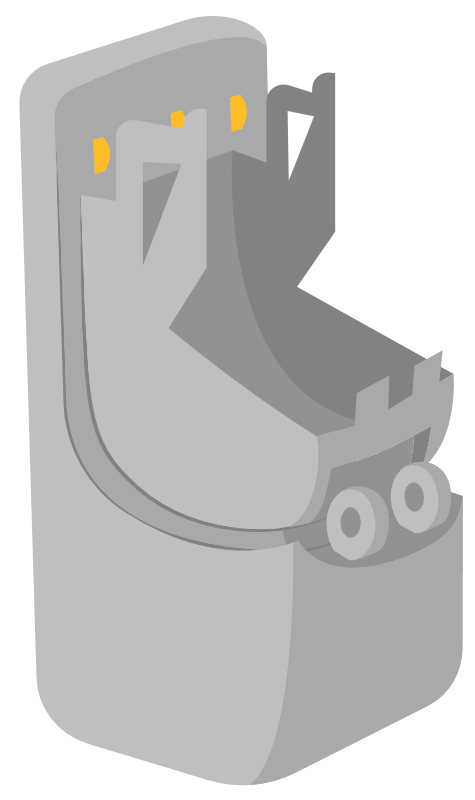 An attachment with outer casing. The inner casing has a battery shaped holder inside with two pin holes at the top.